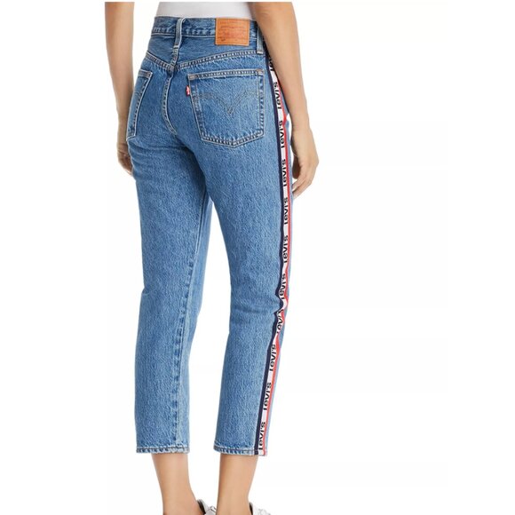 Levi's 501 Logo-Stripe Crop Straight Jeans - Picture 1 of 5